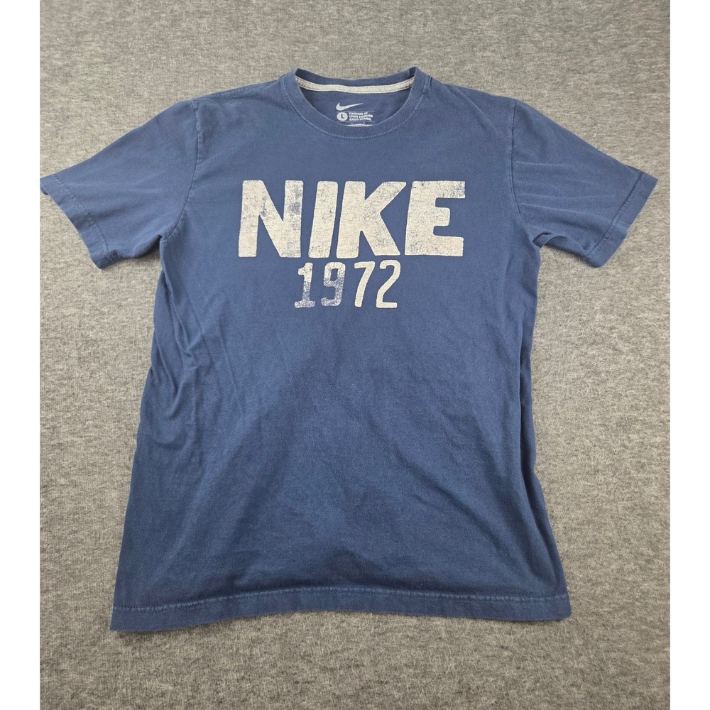 Nike T-Shirt Mens L Blue 1972 Graphic Tee Short Sleeve Faded Distressed Logo